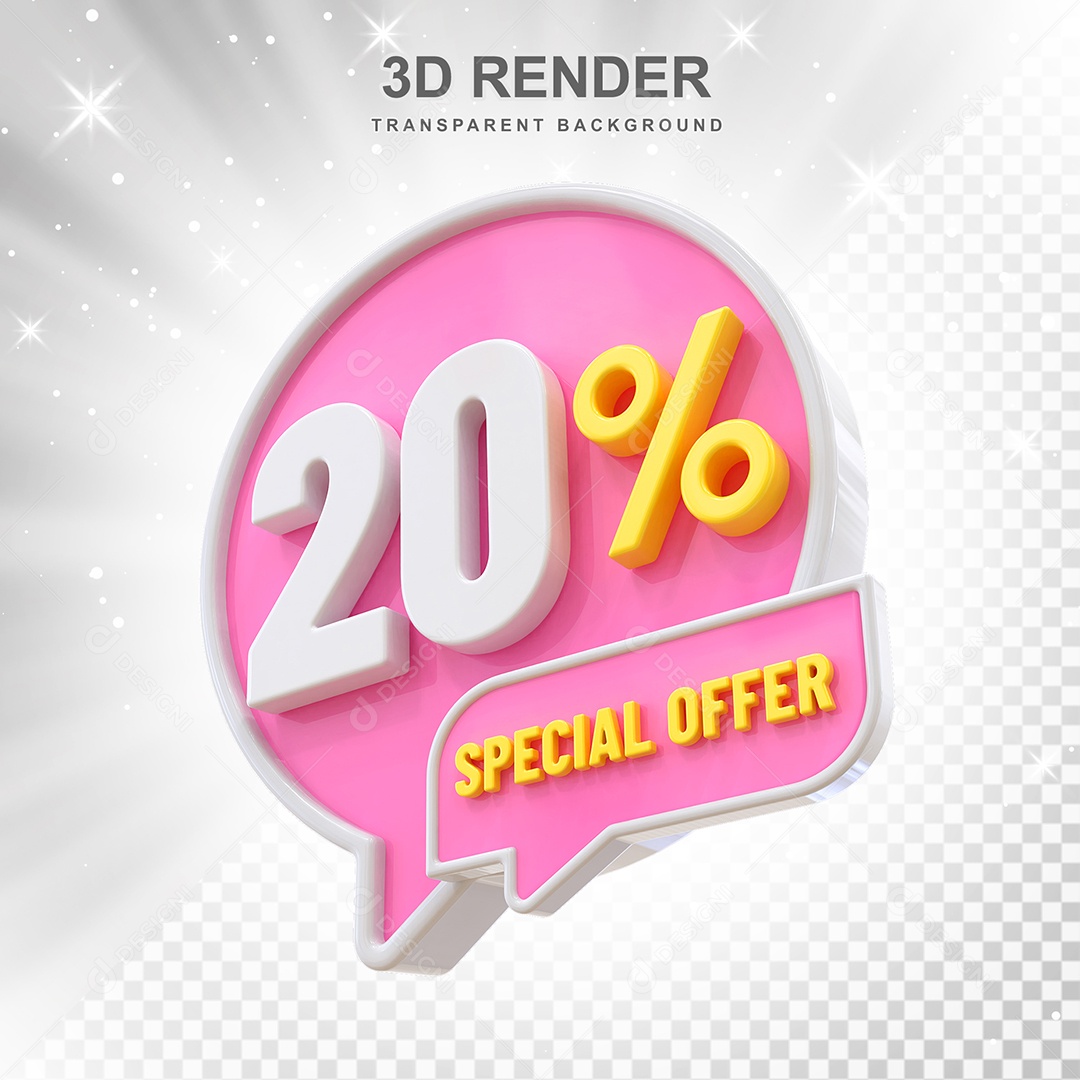 Número 3D 20% Rosa Special Offer Elemento Para Composição PSD