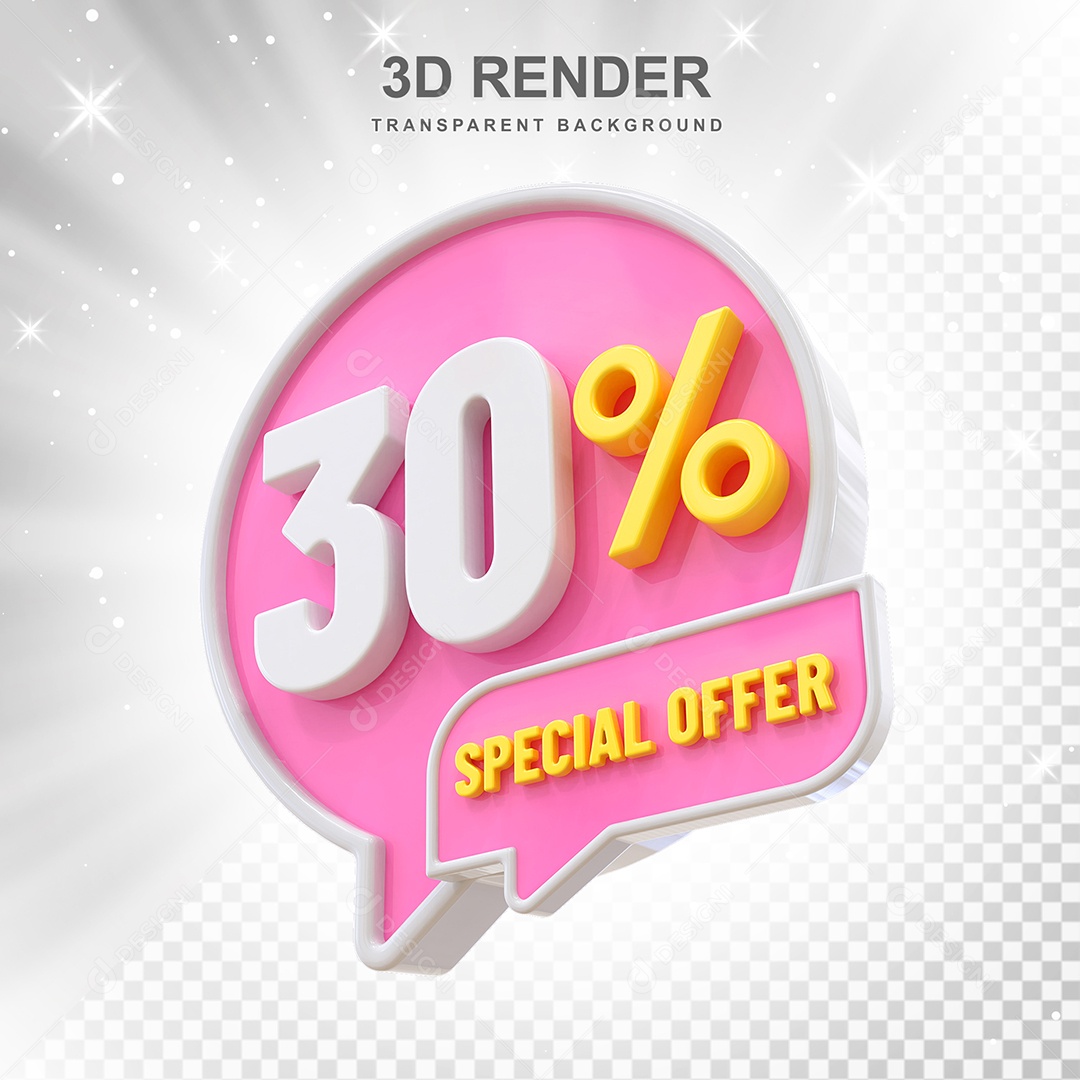 Número 3D 30% Rosa Special Offer Elemento Para Composição PSD