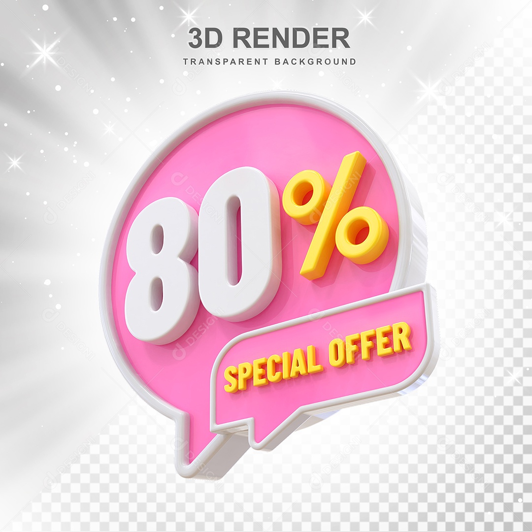 Número 3D 80% Rosa Special Offer Elemento Para Composição PSD