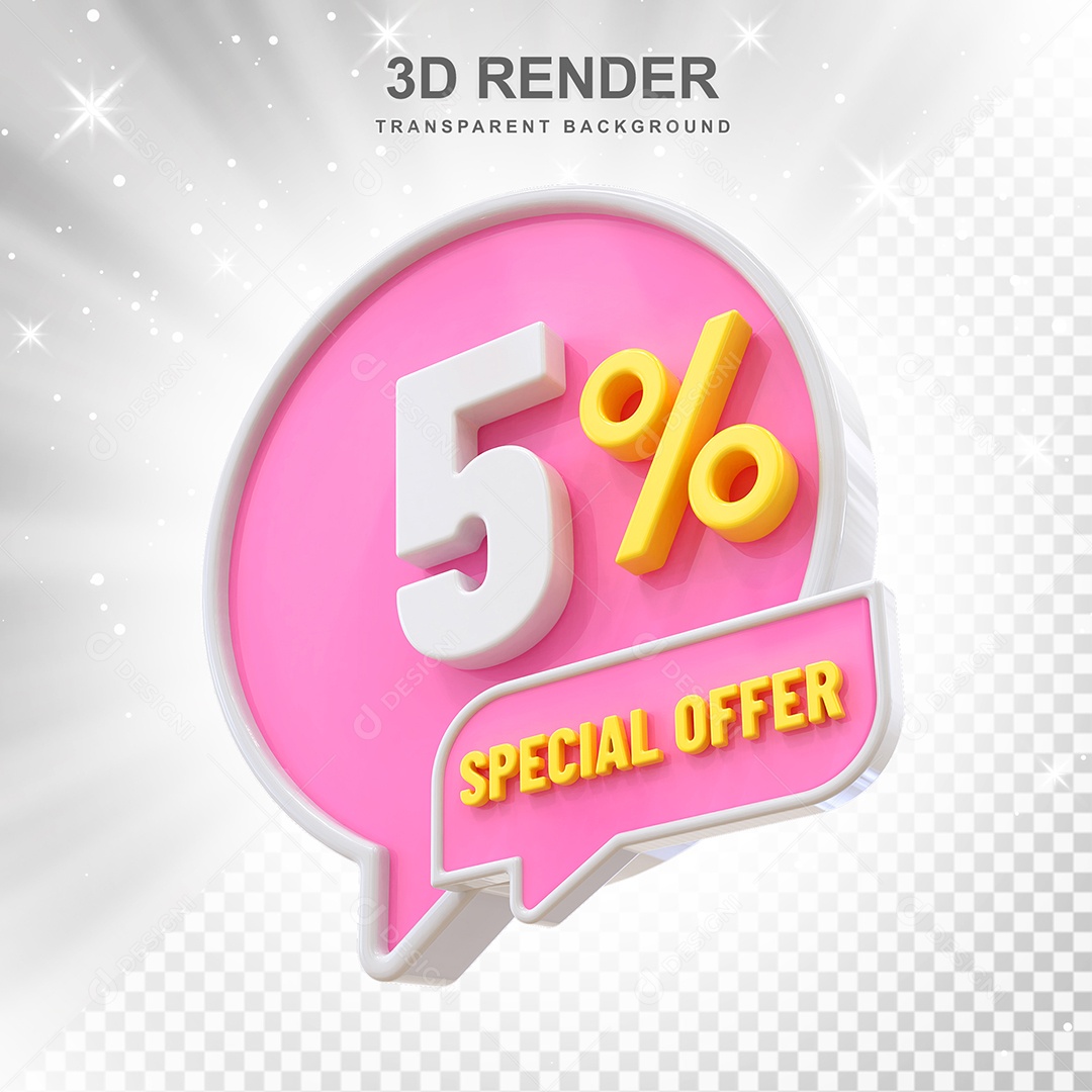 Número 3D 5% Rosa Special Offer Elemento Para Composição PSD