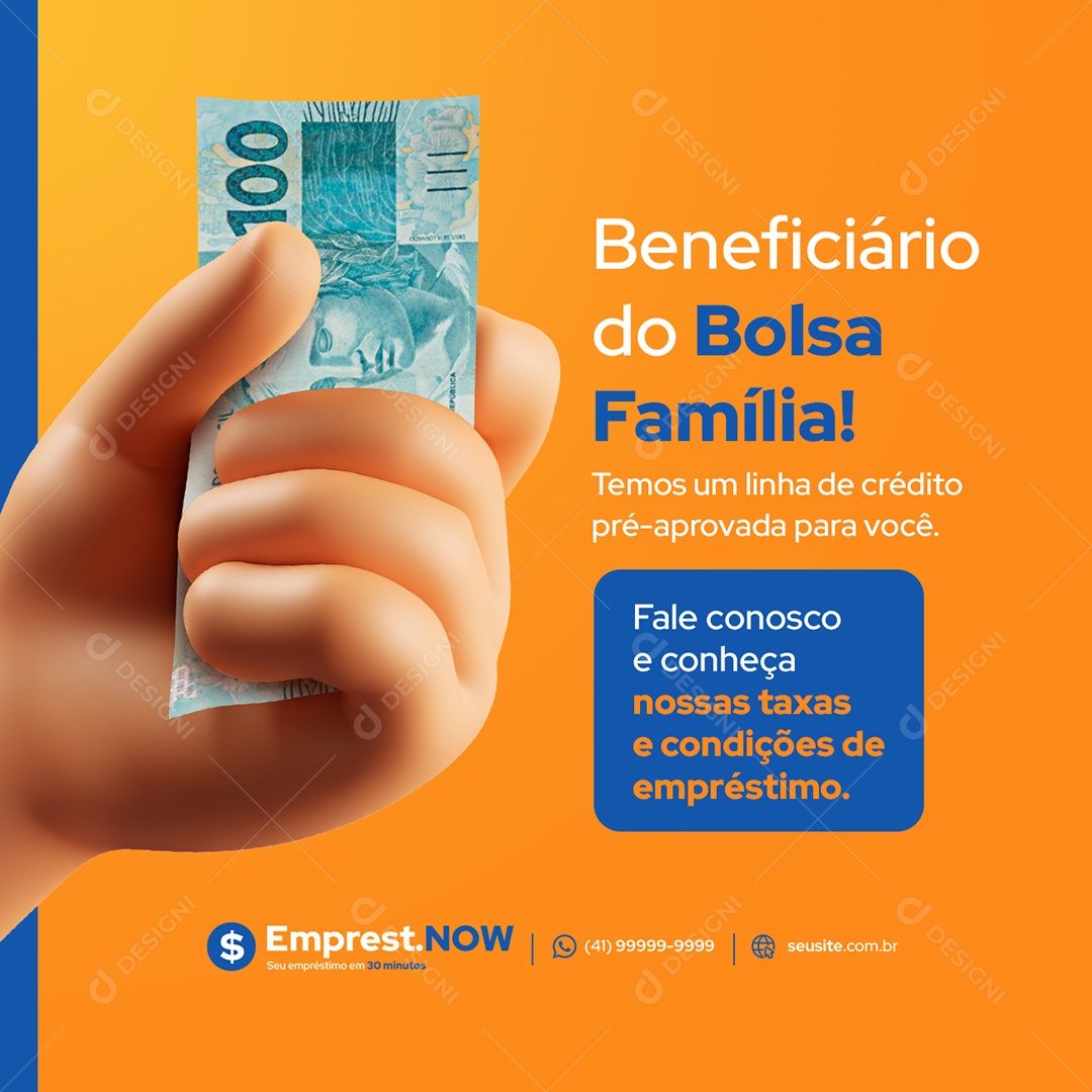 Empréstimo Beneficiário do Bolsa Família Social Media PSD Editável