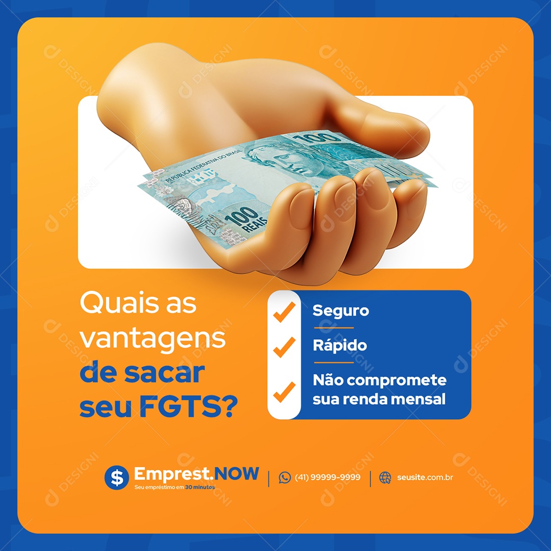 Empréstimo Quais as Vantagens de Sacar seu FGTS Social Media PSD Editável