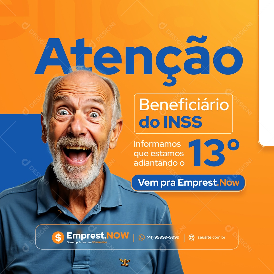 Empréstimo Atenção Beneficiário do INSS Social Media PSD Editável