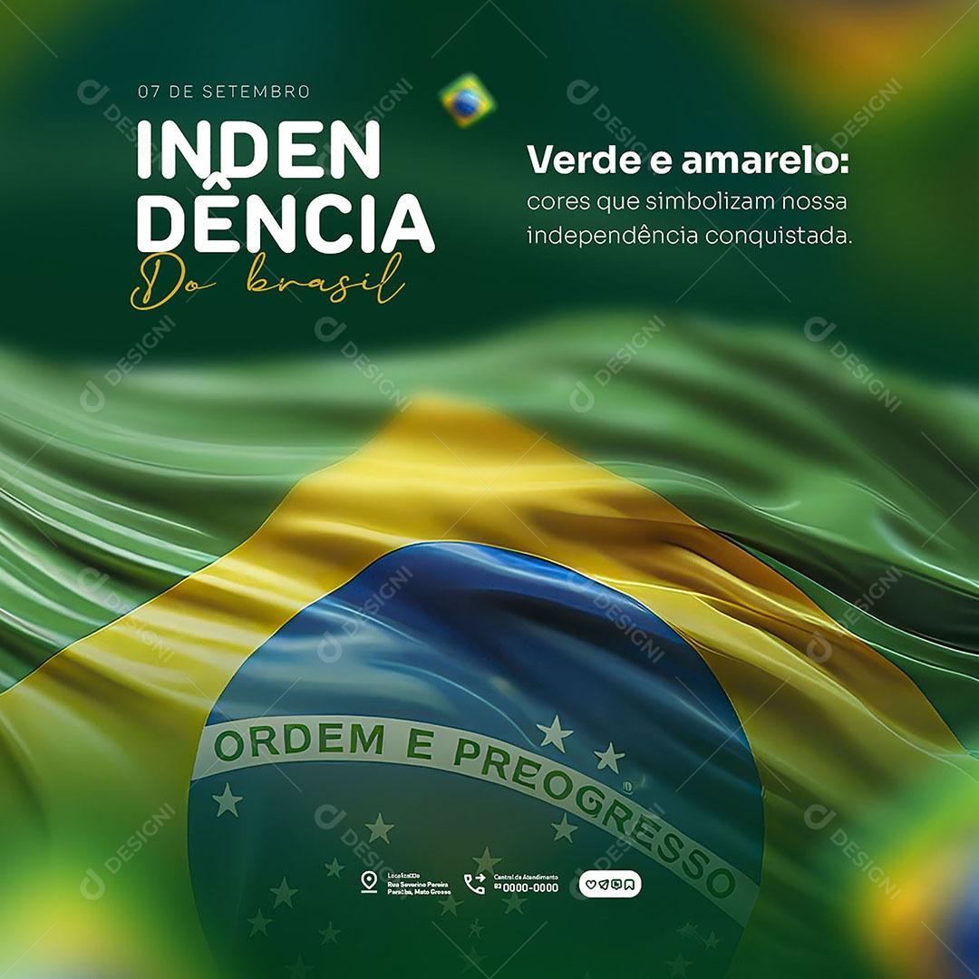 Dia da Independência do Brasil 07 de Setembro Verde e Amarelo Social Media PSD Editável
