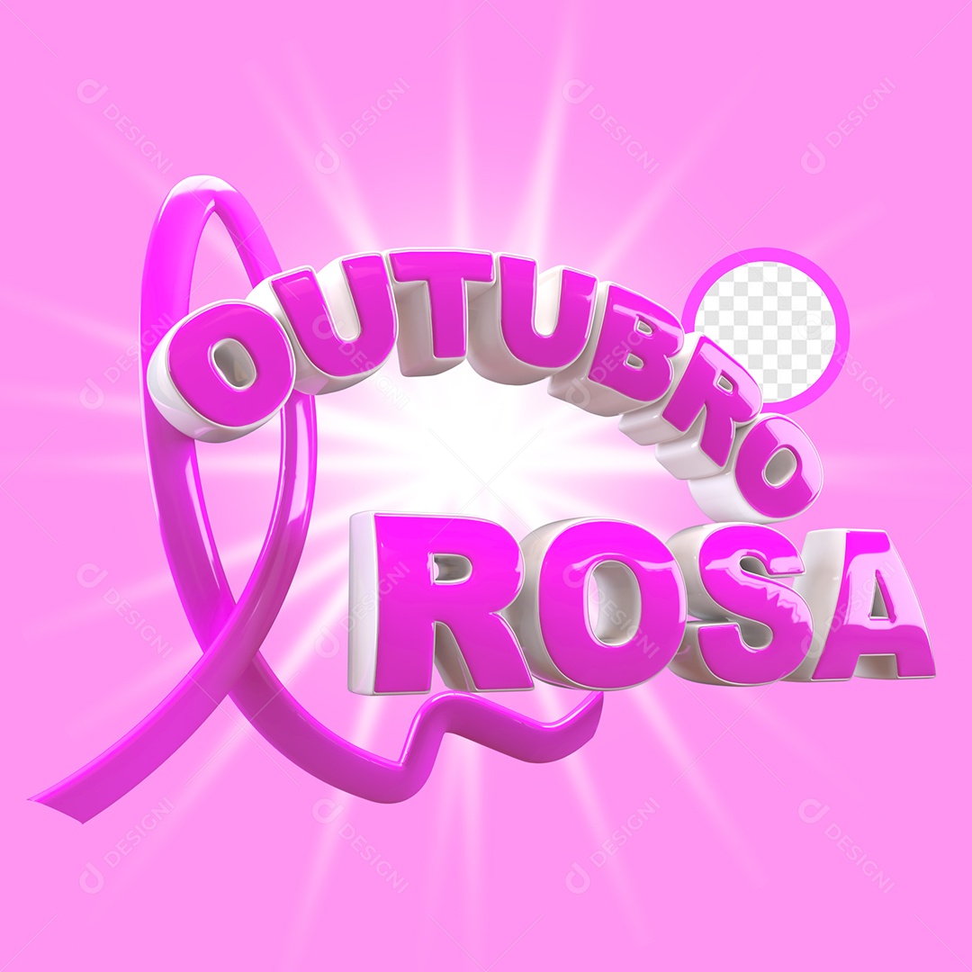 Selo 3D Outubro Rosa Para Composição PSD