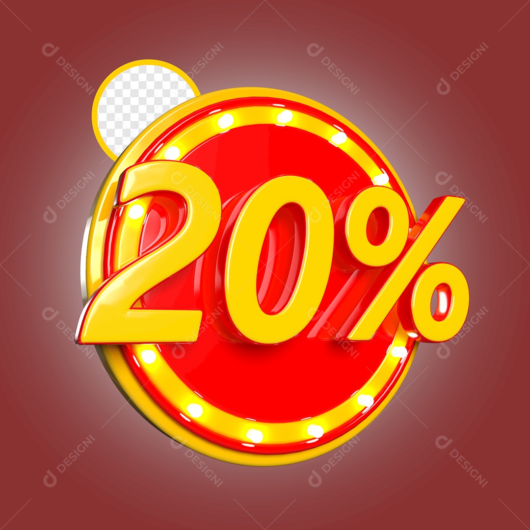 Selo 3D 20% de Desconto Para Composição PSD