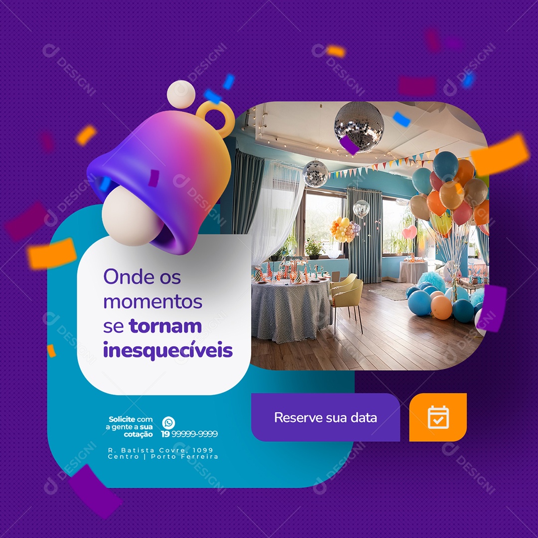 Locação para Festas e Eventos Onde os Momentos se Tornam Inesquecíveis Social Media PSD Editável