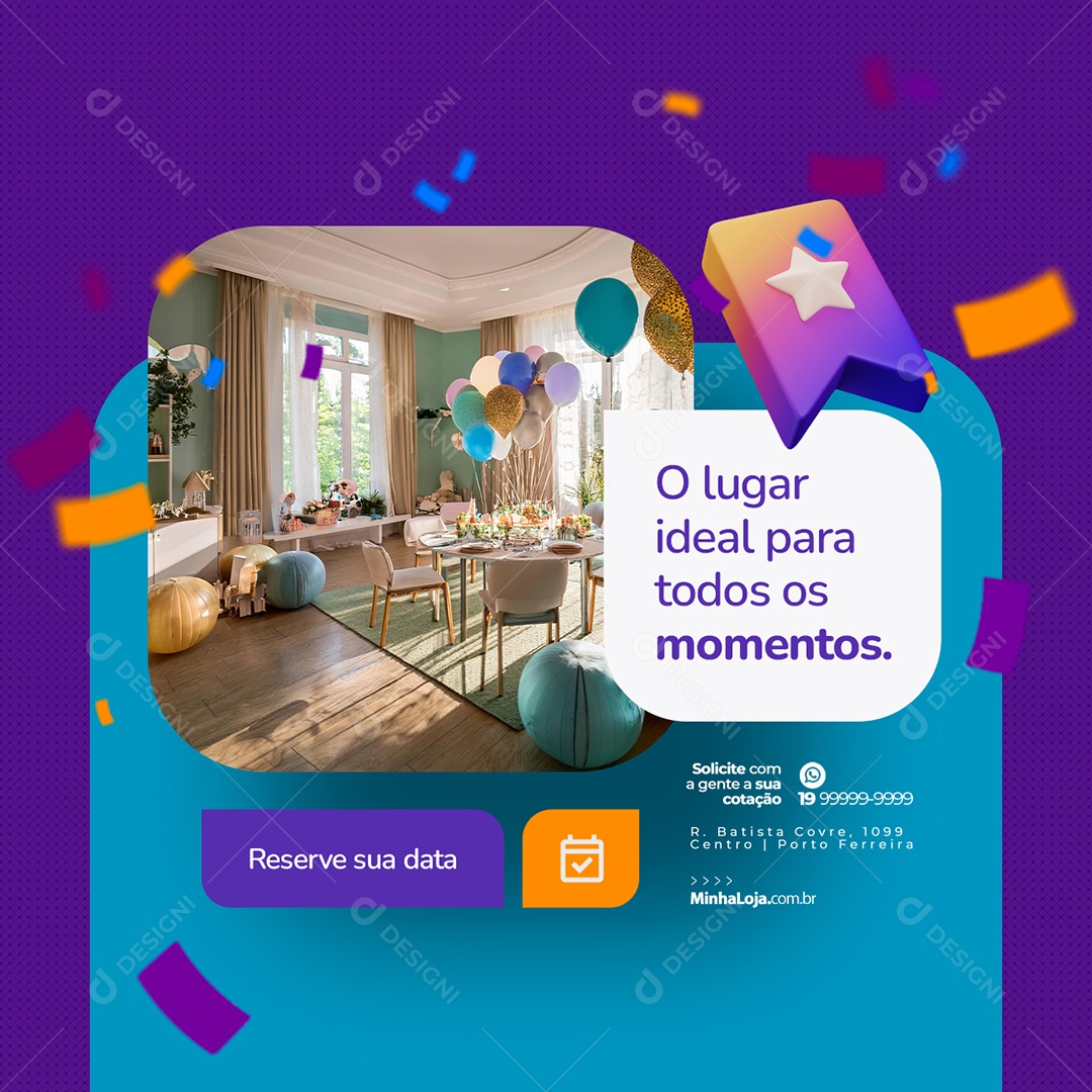 Locação para Festas e Eventos O Lugar Idela para Todos os Momentos Social Media PSD Editável