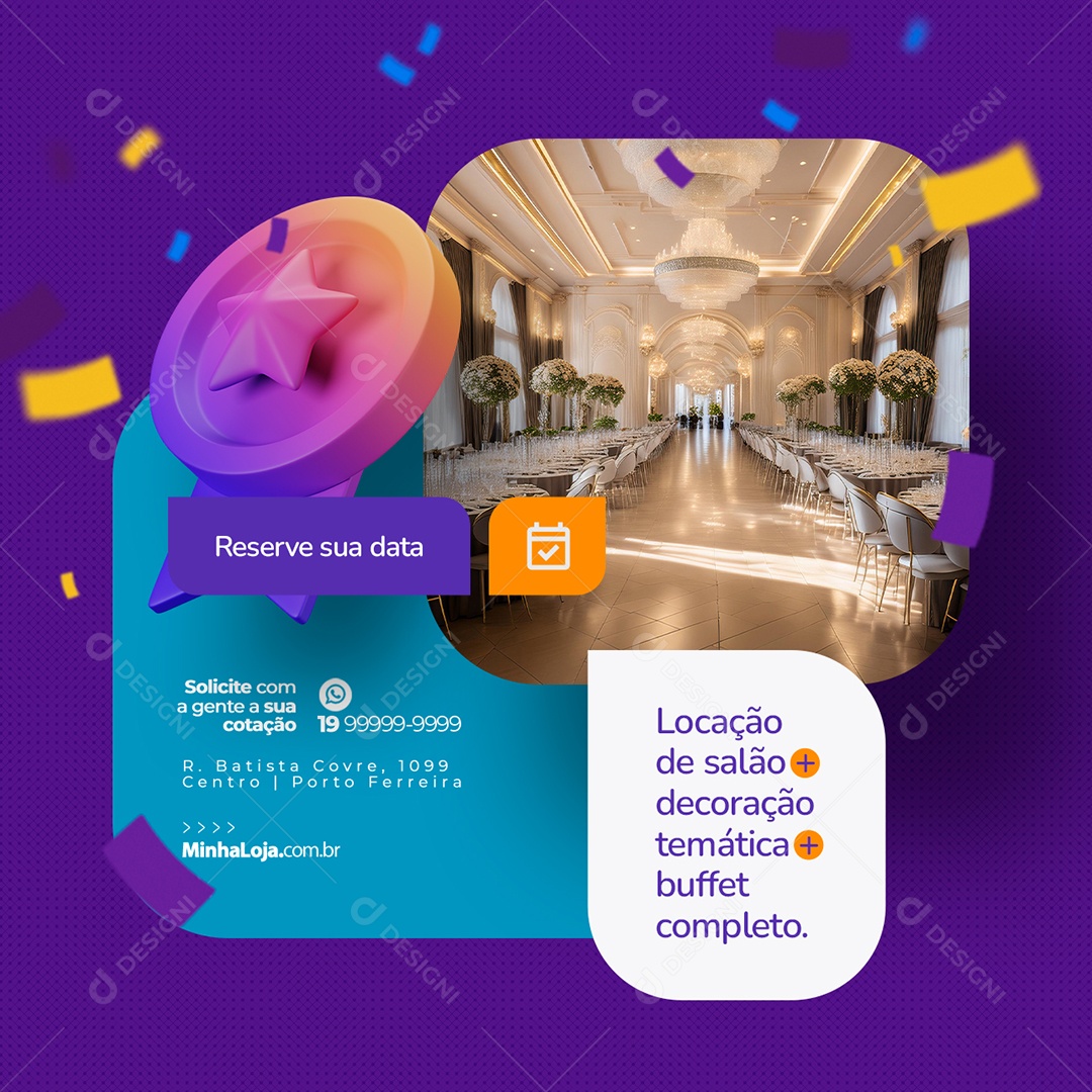 Locação para Festas e Eventos Rerserve sua Data Social Media PSD Editável