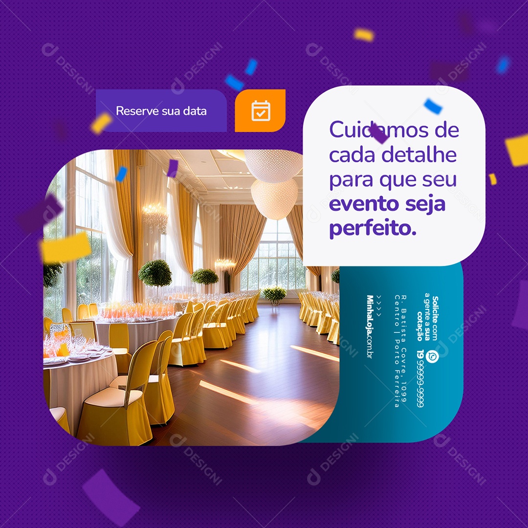 Locação para Festas e Eventos Cuidamos de Cada Detalhe Social Media PSD Editável