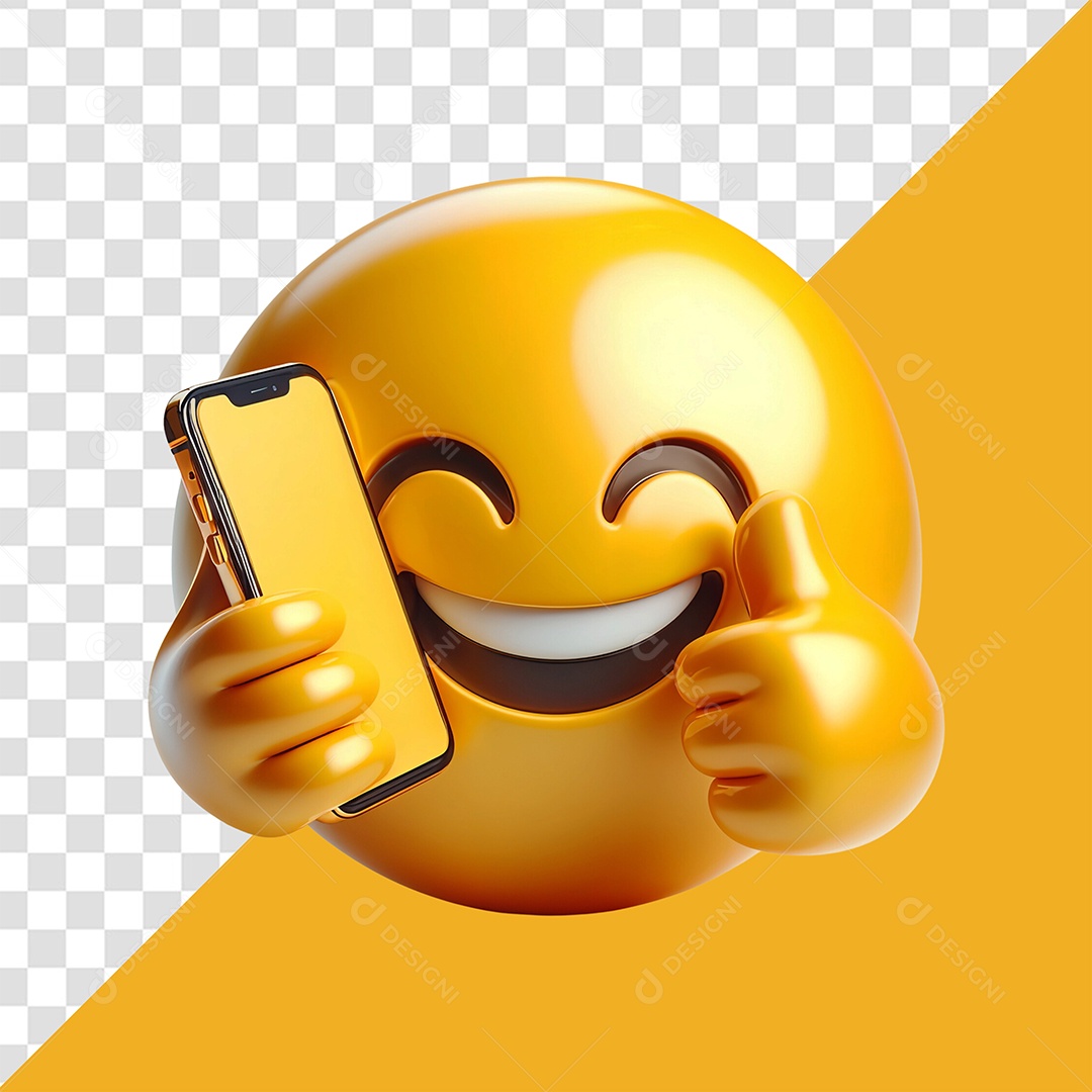 Emoji Reação Sorridente Com Um Celular Elemento 3D para Composição PSD