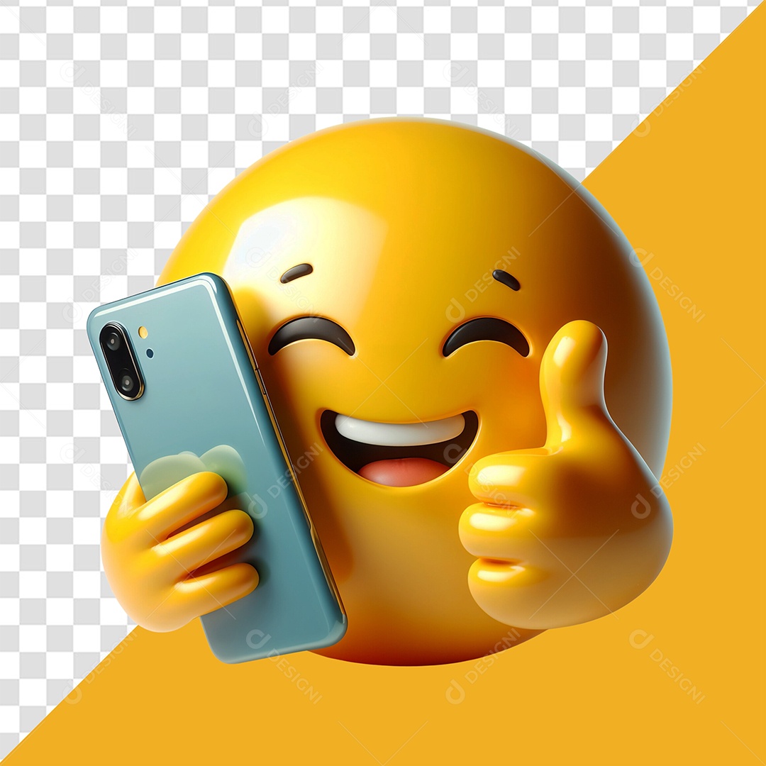 Emoji Reação Beleza Com Um Celular Elemento 3D para Composição PSD