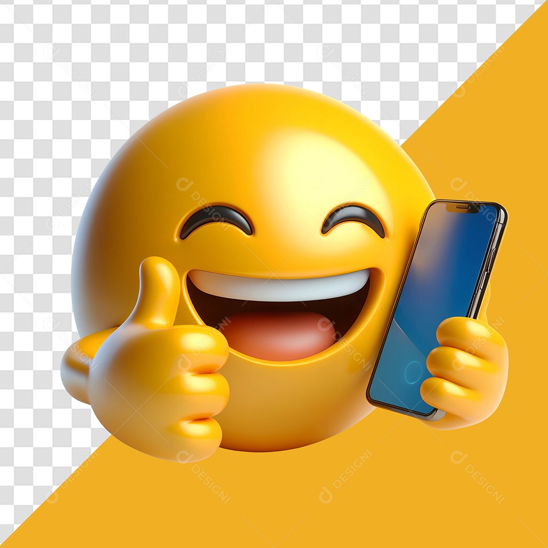 Emoji Reação Sorrindo Com Um Celular Elemento 3D para Composição PSD