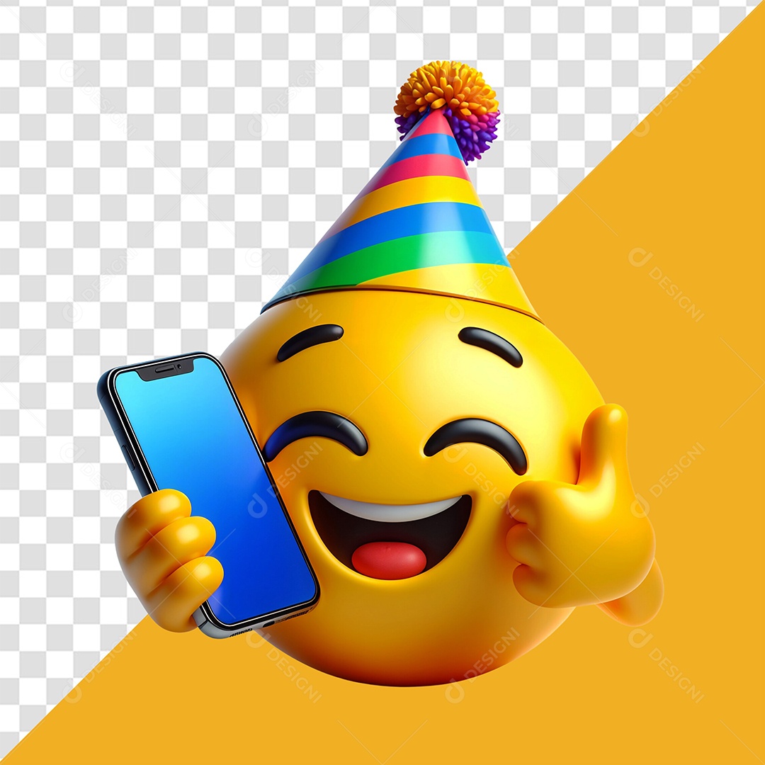 Emoji Reação Aniversário Com Um Celular Elemento 3D para Composição PSD