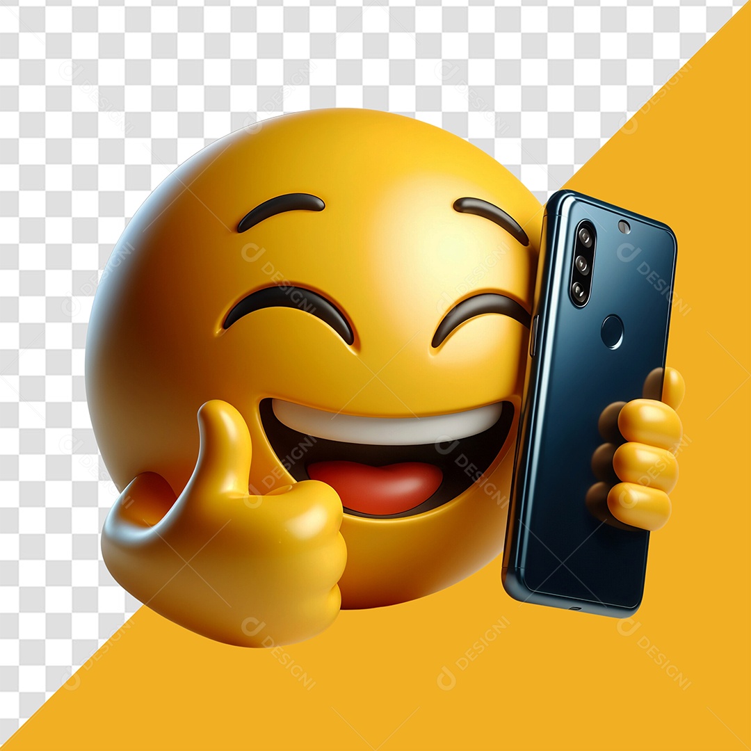 Emoji Reação Sorridente Com Um Celular Elemento 3D para Composição PSD