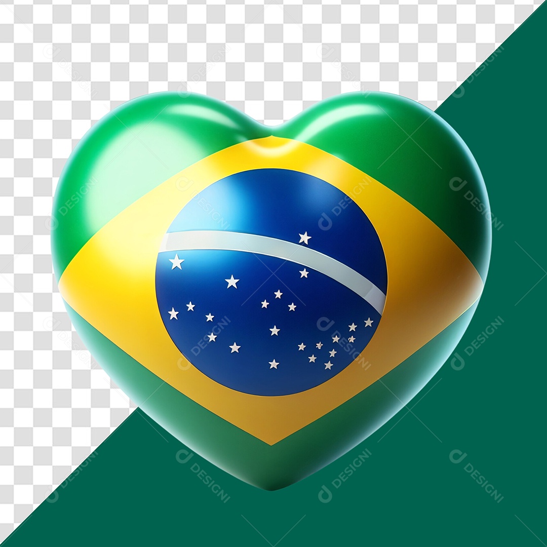 Elemento 3D Coração Com A Bandeira Do Brasil Para Composição PSD