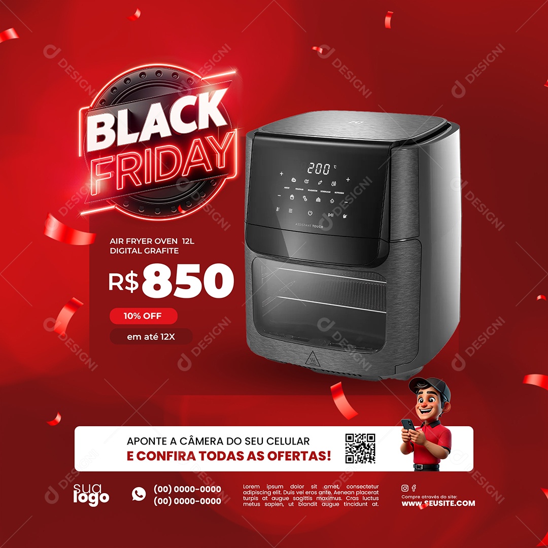 Social Media Black Friday Air Fryer Oven 12L PSD Editável