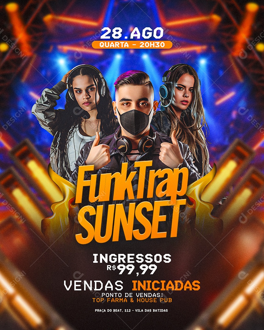 Flyer Funk Trap Sunset Social Media PSD Editável