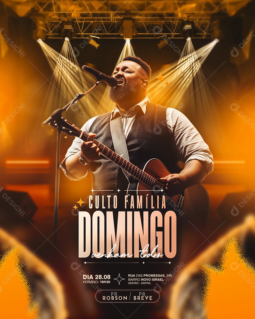 Flyer Gospel Culto Família Domingo Venham Todos Social Media PSD Editável