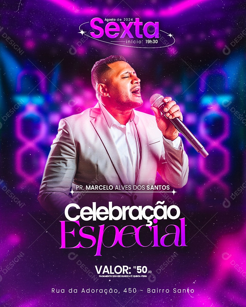 Flyer Gospel Celebração Especial Social Media PSD Editável