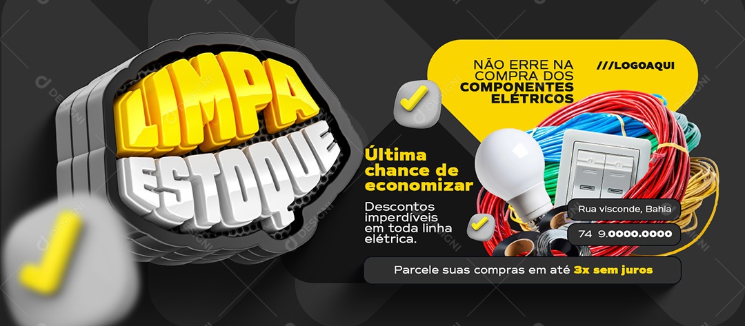Banner Limpa Estoque Elétrica Descontos Imperdíveis Social Media PSD Editável