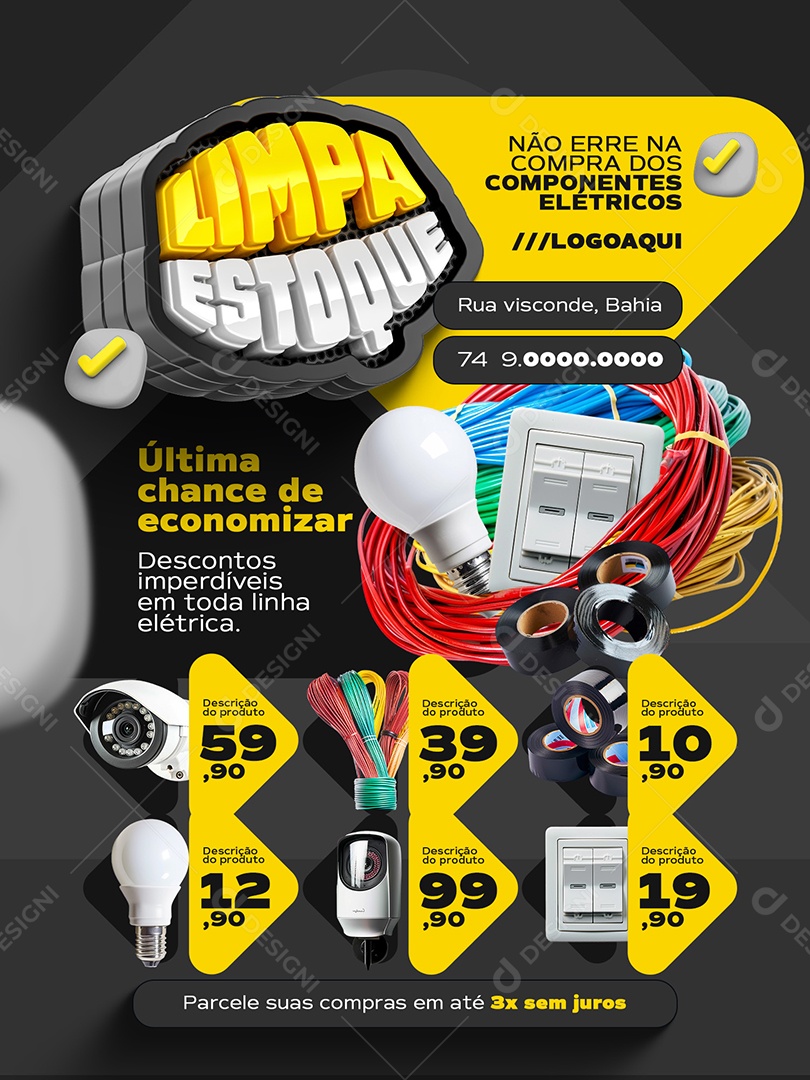 Limpa Estoque Elétrica Encarte Descontos Imperdíveis Social Media PSD Editável