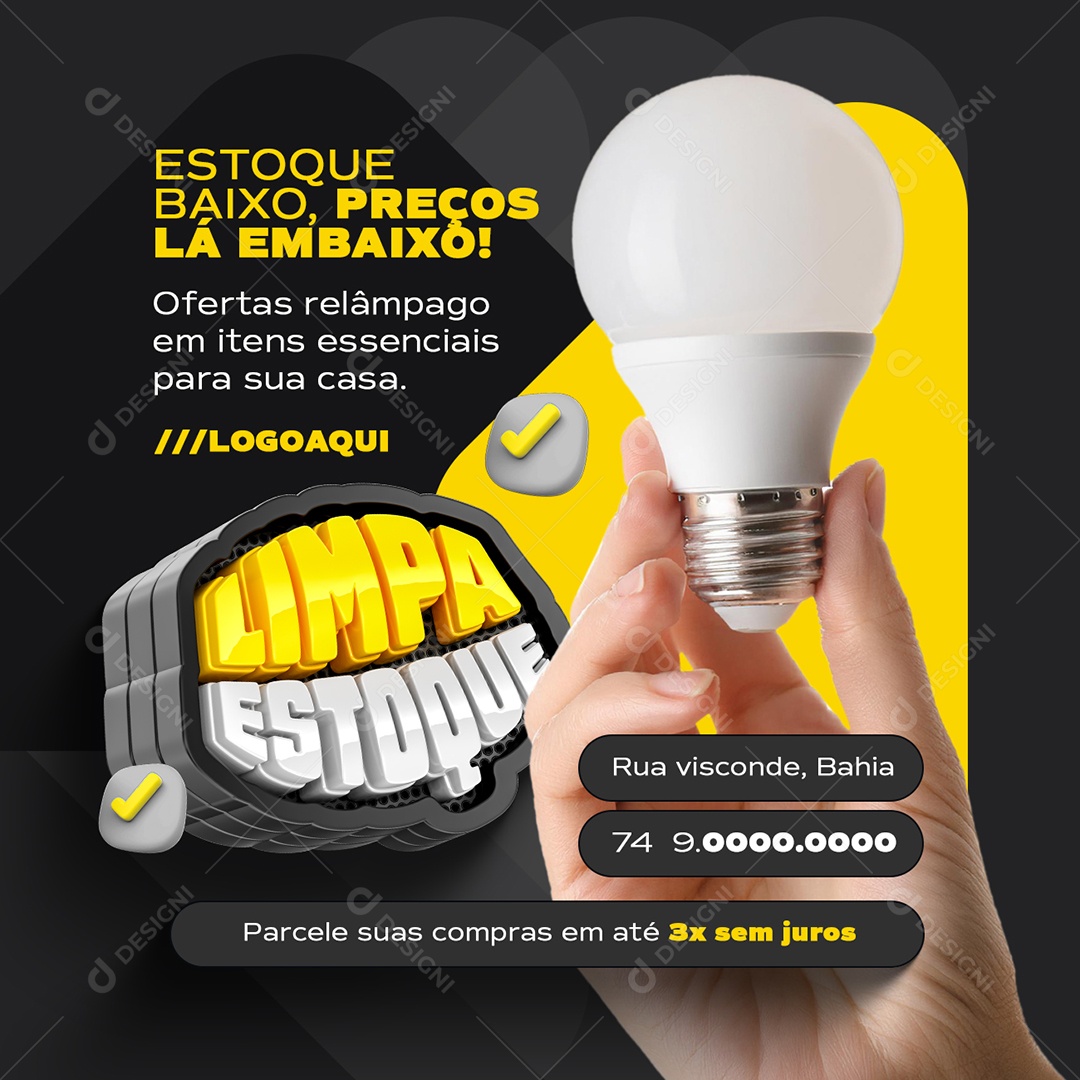 Limpa Estoque Elétrica Estoque Baixo Social Media PSD Editável