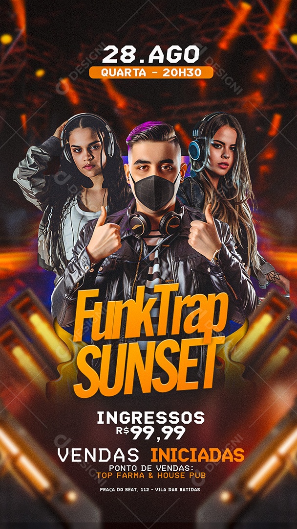 Story Flyer Funk Trap Sunset Social Media PSD Editável