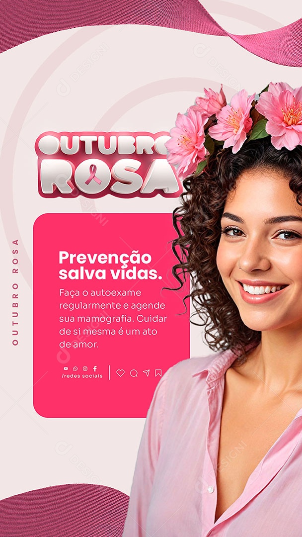 Story Outubro Rosa Prevenção Salva Vidas Social Media PSD Editável