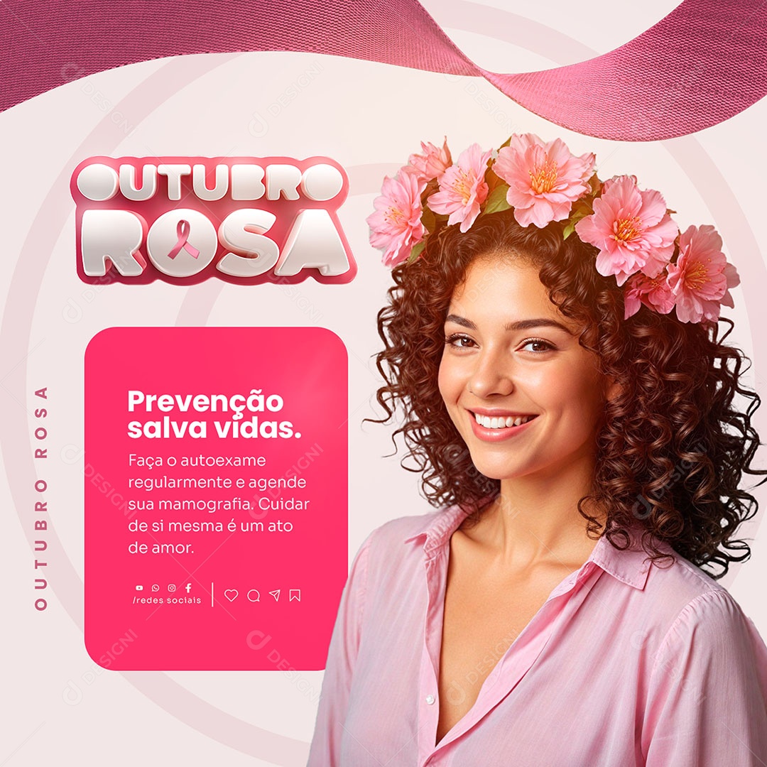 Outubro Rosa Prevenção Salva Vidas Social Media PSD Editável