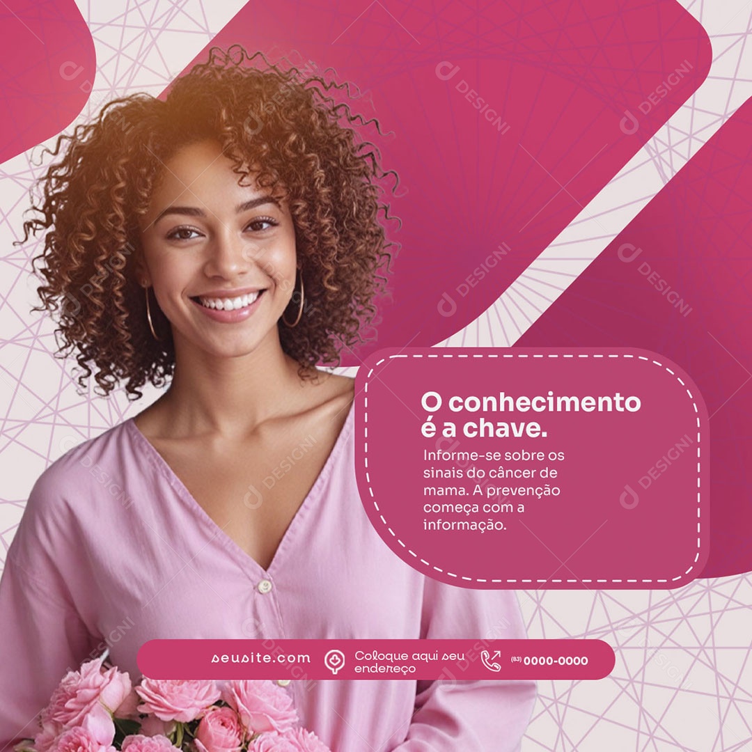 Outubro Rosa o Conhecimento é a Chave Social Media PSD Editável