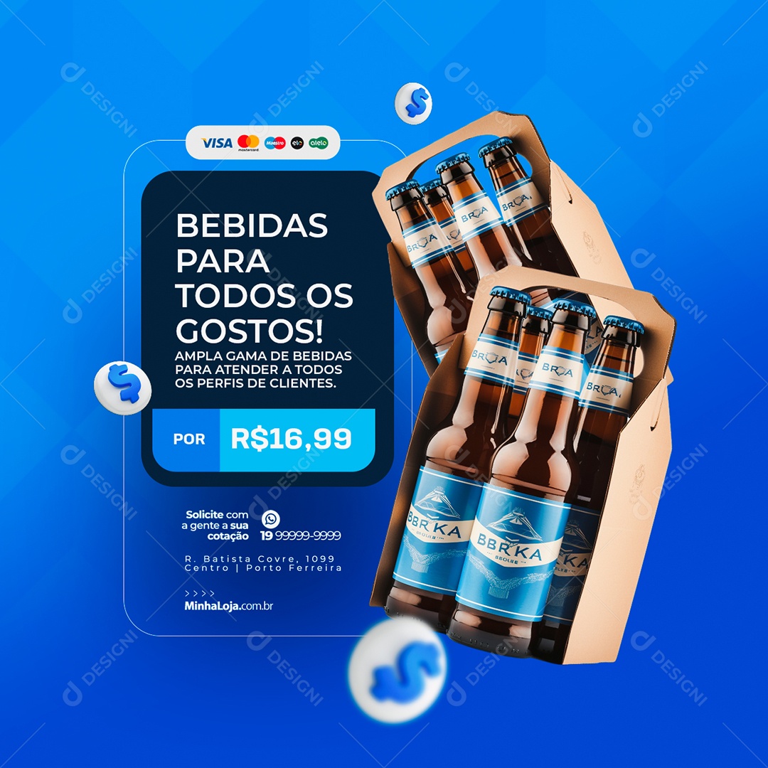 Distribuidora de Bebidas para Todos os Gostos Social Media PSD Editável