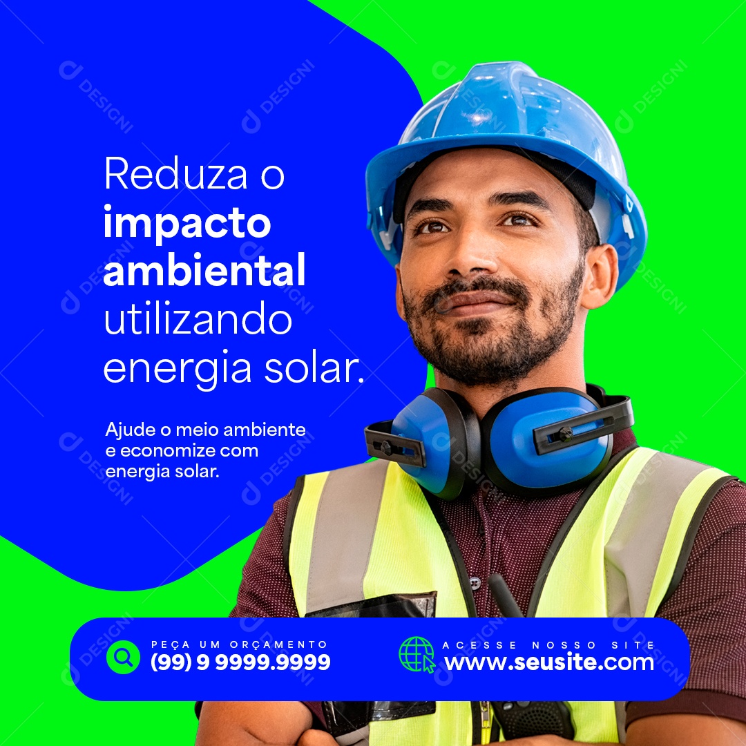 Energia Solar Reduza o Impacto Ambiental  Social Media PSD Editável