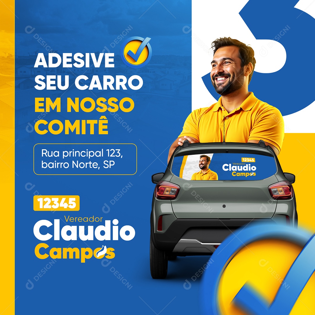 Política Projeto Vereador Claudio Adesive seu Carro Social Media PSD Editável