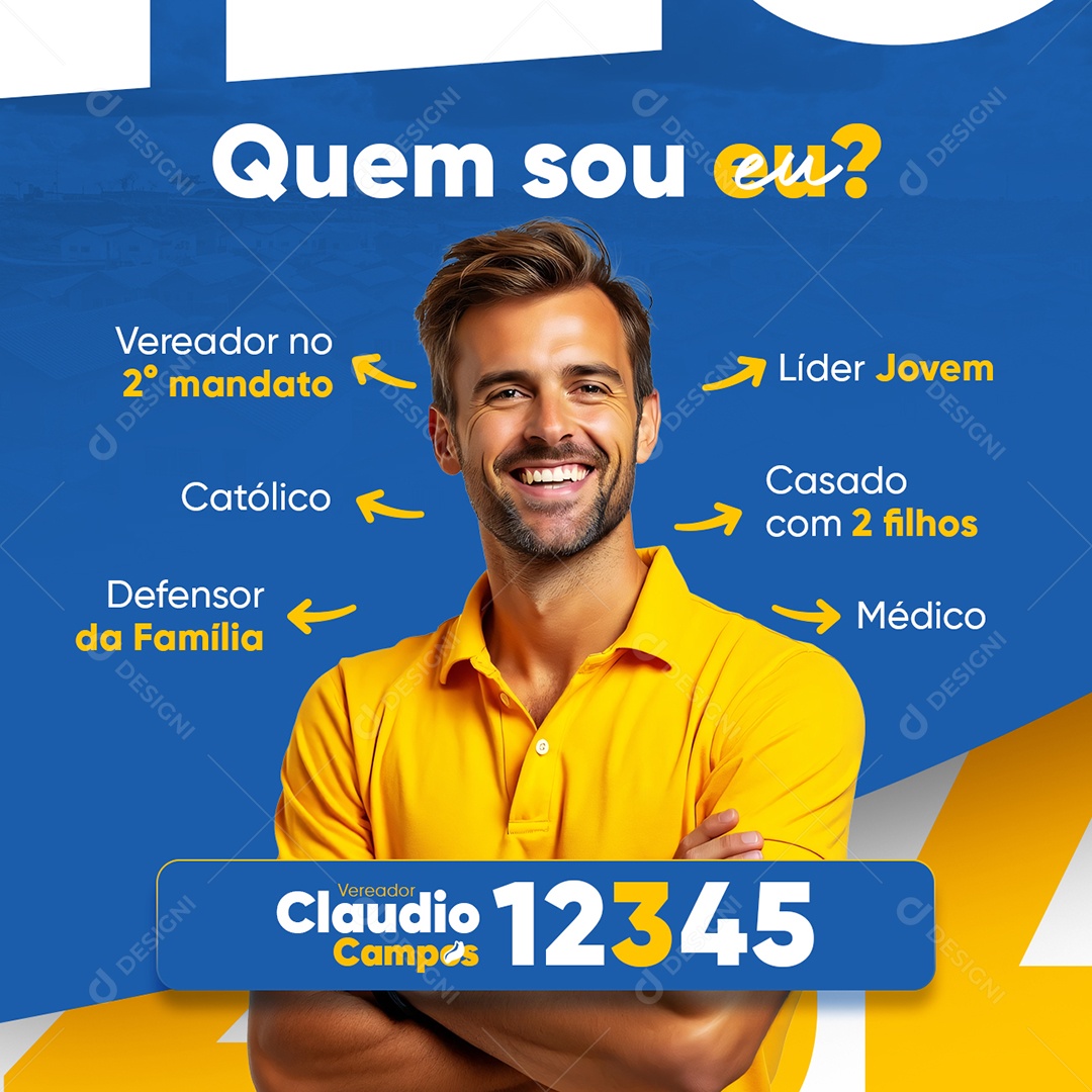 Política Projeto Vereador Claudio Quem Sou Eu Social Media PSD Editável