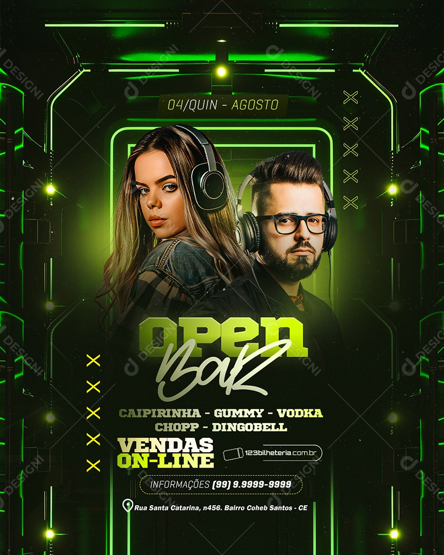 Flyer Open Bar Social Media PSD Editável