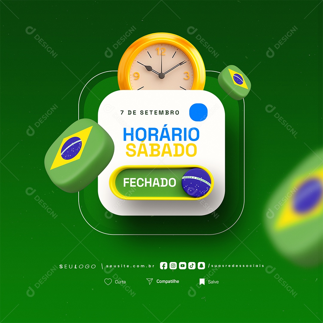 Horário 7 de Setembro Sábado Fechado Social Media PSD Editável