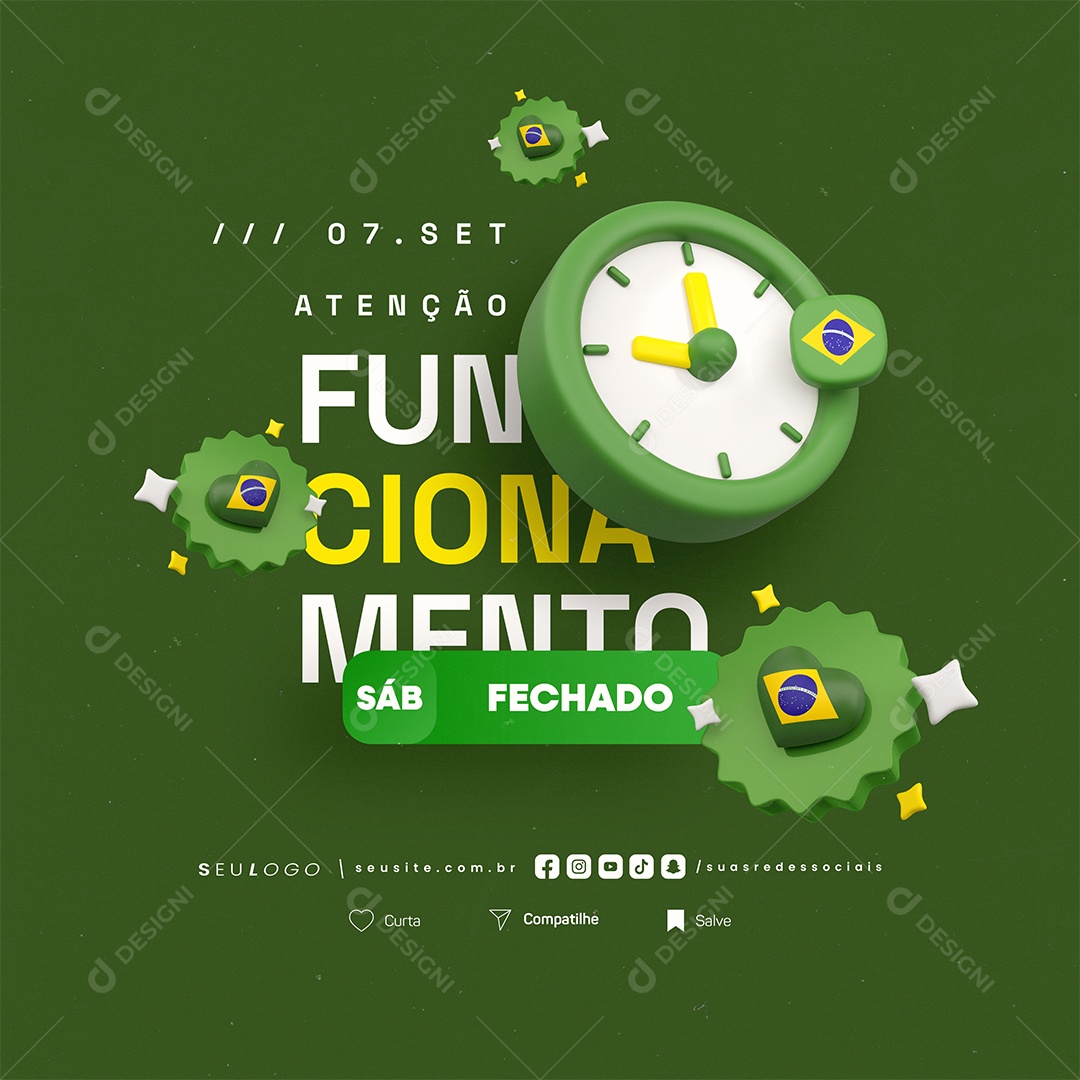 Atenção Funcionamento Fechado Social Media PSD Editável