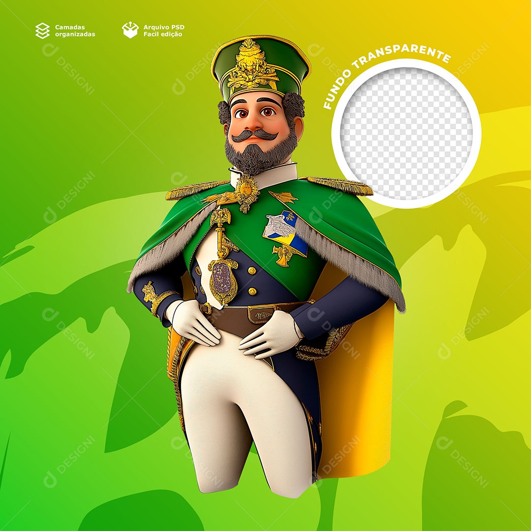 Personagem Elemento 3D da Independência do Brasil para Composição PSD