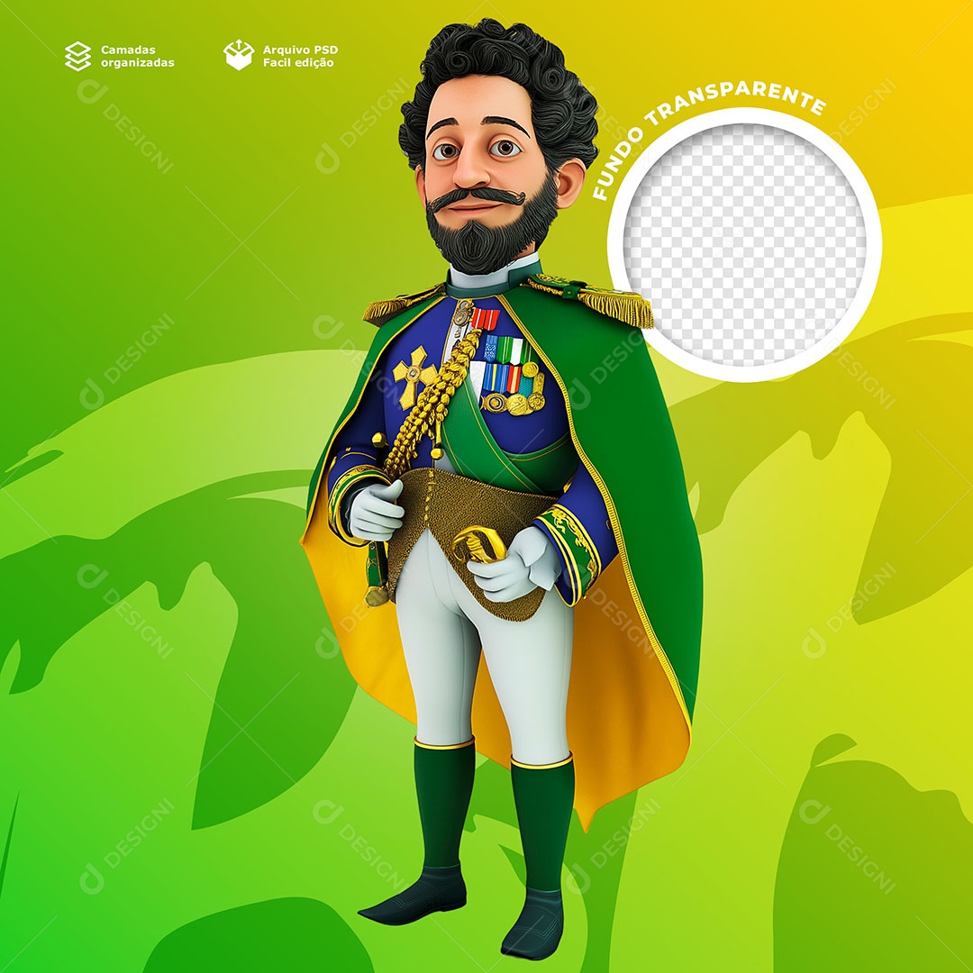 Personagem Brasileiro da Independência Elemento 3D para Composição PSD