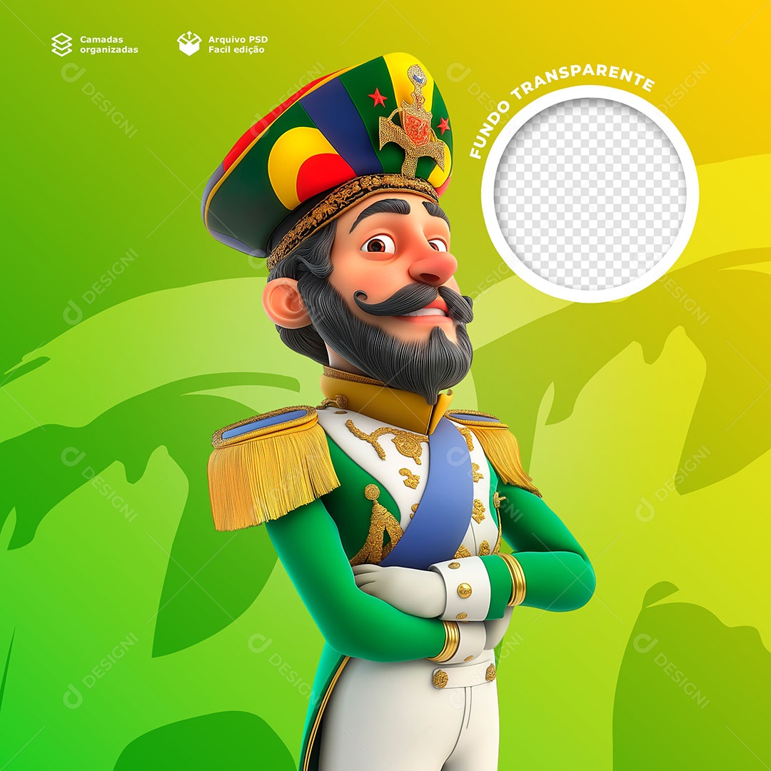 Personagem Elemento 3D da Independência do Brasil para Composição PSD