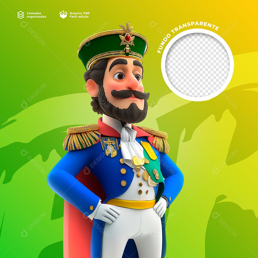 Personagem na Independência do Brasil Elemento 3D para Composição PSD