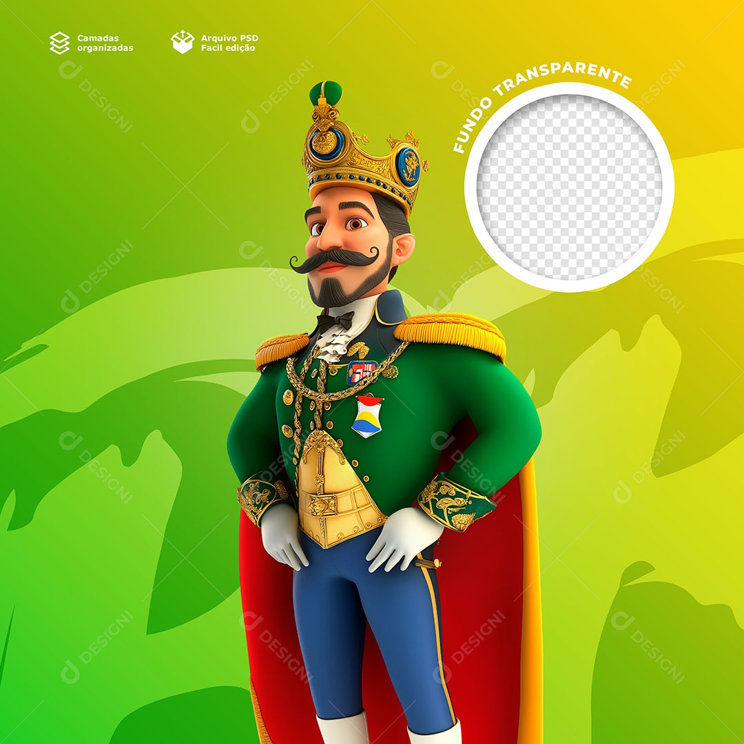 Personagem da Independência do Brasil Elemento 3D para Composição PSD