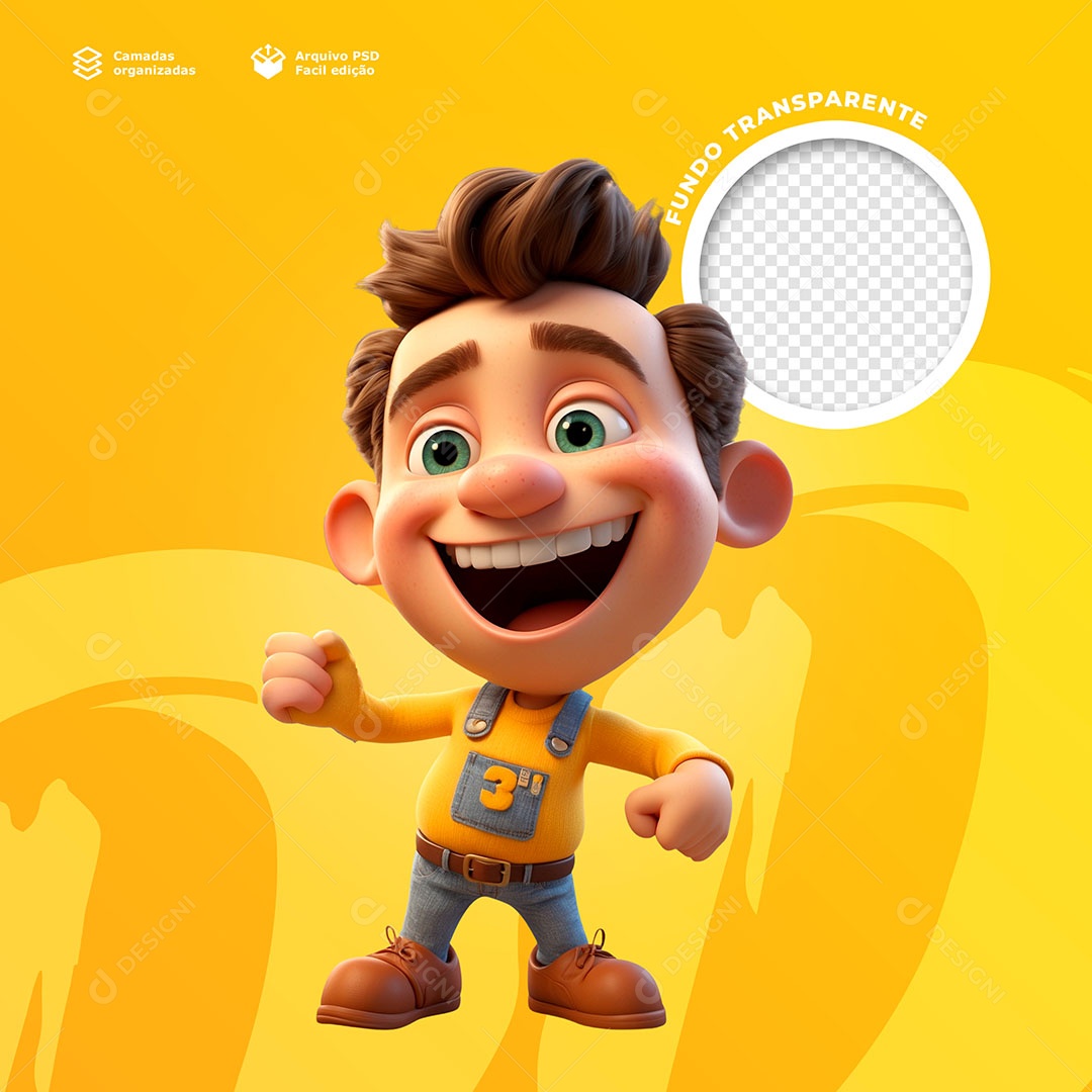 Homem Feliz na Independência Elemento 3D para Composição PSD