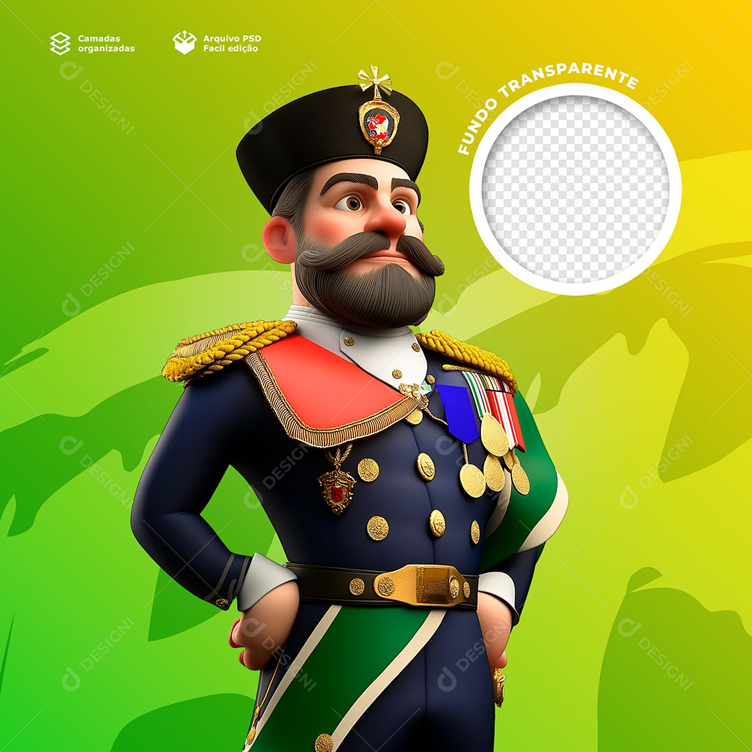 Tenente Elemento 3D da Independência do Brasil para Composição PSD