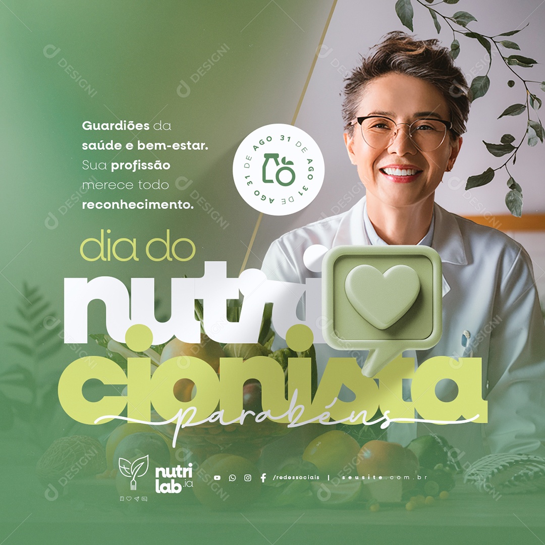 Dia Do Nutricionista 31 De Agosto Parabéns Social Media PSD Editável