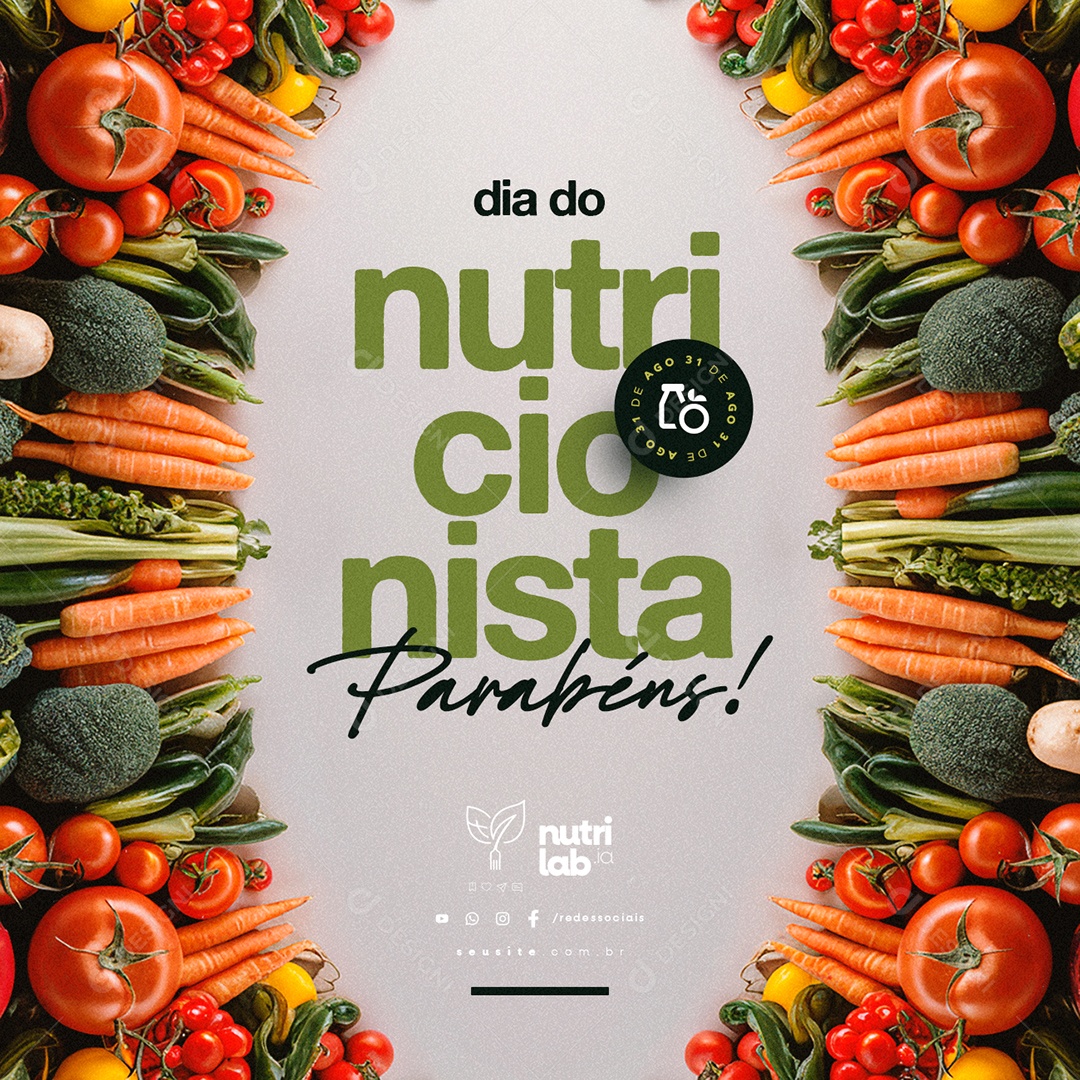 Dia Do Nutricionista 31 De Agosto Parabéns Social Media PSD Editável