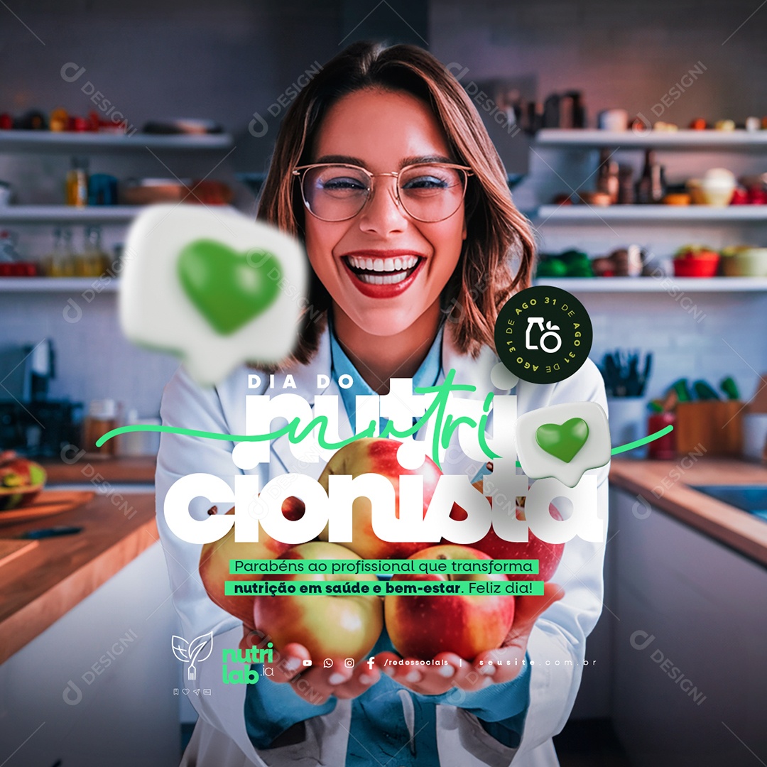 Dia Do Nutricionista 31 De Agosto Parabéns ao Profissional Social Media PSD Editável
