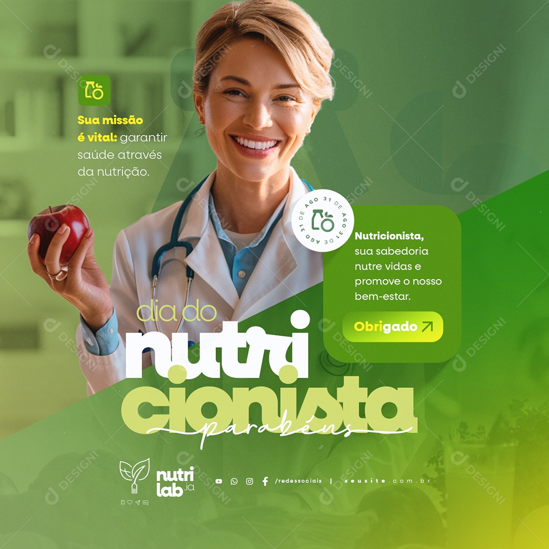 Dia Do Nutricionista 31 De Agosto Parabéns Social Media PSD Editável