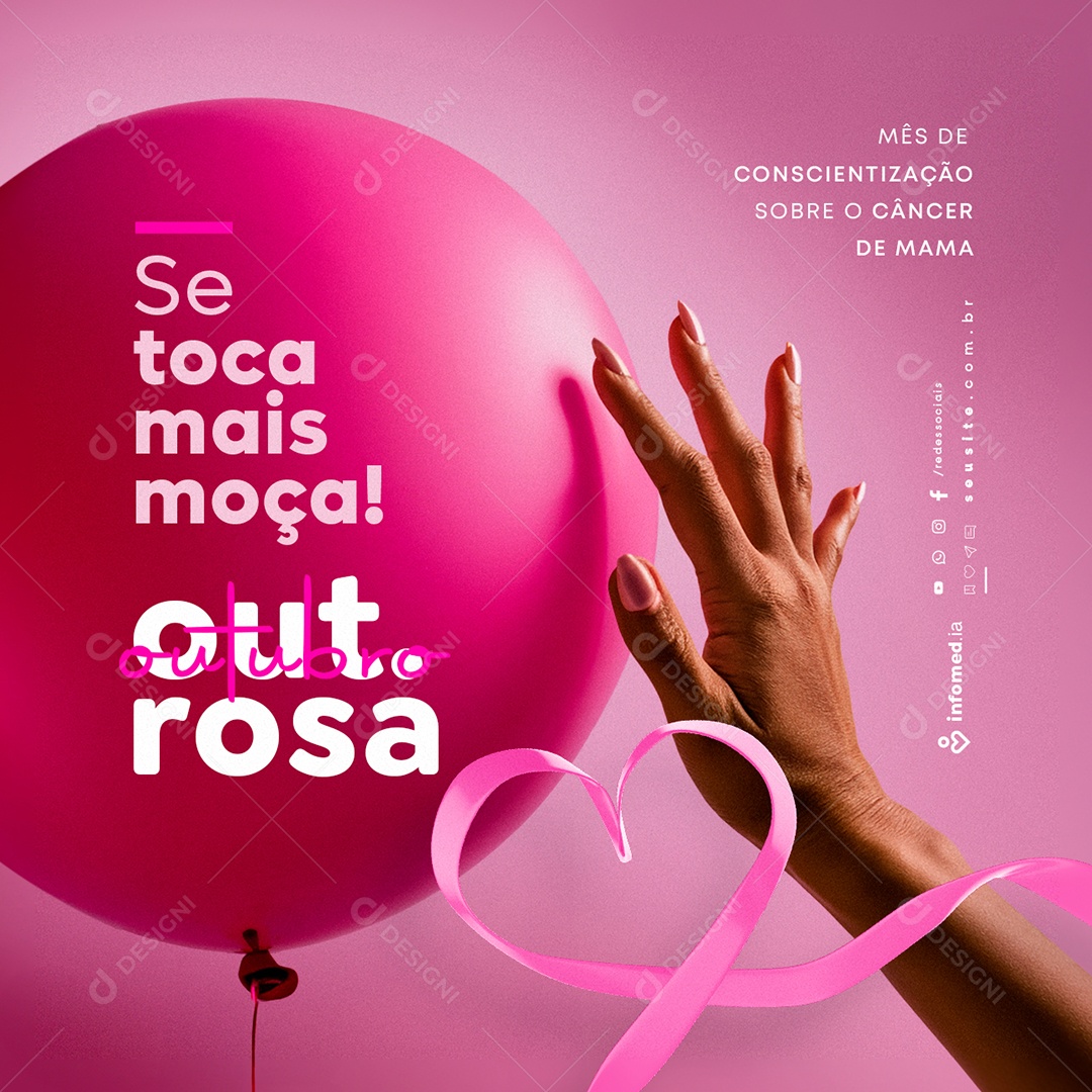 Outubro Rosa Se Toca Mais Moça Social Media PSD Editável